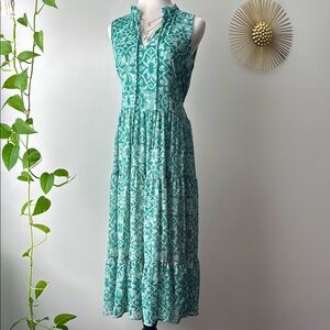 Calvin Klein Chiffon Ruffle Neck Midi Tiered Dress NWT